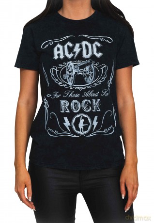 AC/DC: Unisex T-Shirt: Cannon Swig (Dip-Dye On Black) (Wash Collection) (Medium)