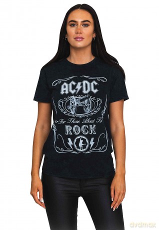 AC/DC: Unisex T-Shirt: Cannon Swig (Dip-Dye On Black) (Wash Collection) (X-Large)