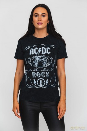 AC/DC: Unisex T-Shirt: Cannon Swig (Dip-Dye On Black) (Wash Collection) (X-Large)