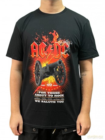 AC/DC: Unisex T-Shirt: FTATR 40th Flaming (Black) (Back Print) (Large)
