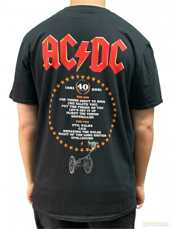 AC/DC: Unisex T-Shirt: FTATR 40th Flaming (Black) (Back Print) (Large)
