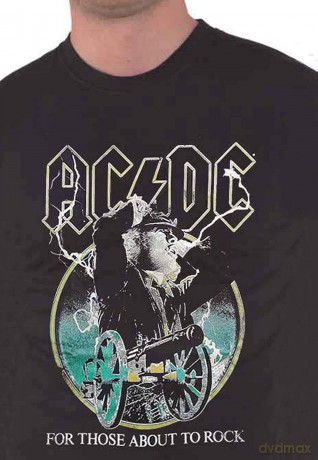 AC/DC: Unisex T-Shirt: For Those About To Rock Yellow Outlines (Black) (Large)