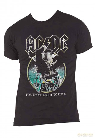 AC/DC: Unisex T-Shirt: For Those About To Rock Yellow Outlines (Black) (Large)