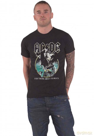 AC/DC: Unisex T-Shirt: For Those About To Rock Yellow Outlines (Black) (X-Large)