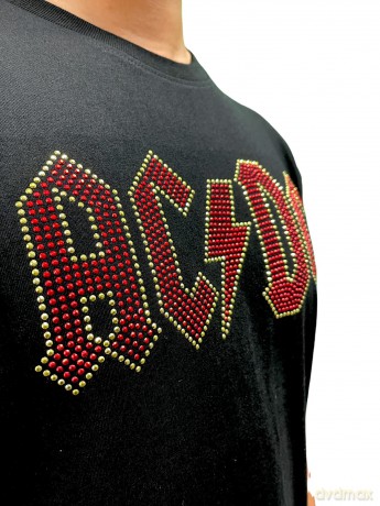 AC/DC: Unisex T-Shirt: Full Colour Logo (Black) (Embellished) (Medium)