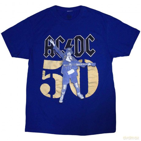 AC/DC: Unisex T-Shirt: Gold Fifty (Blue) (Medium)