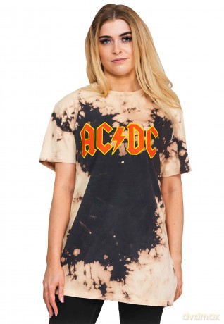 AC/DC: Unisex T-Shirt: Logo (Dip Dye Tan And Black) (Wash Collection) (Medium)