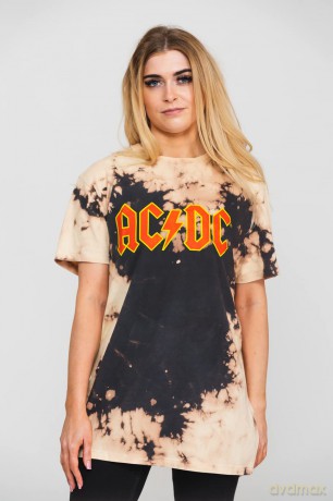 AC/DC: Unisex T-Shirt: Logo (Dip Dye Tan And Black) (Wash Collection) (Medium)