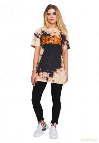 AC/DC: Unisex T-Shirt: Logo (Dip Dye Tan And Black) (Wash Collection) (Medium)