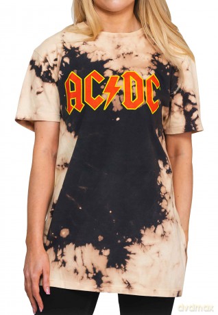 AC/DC: Unisex T-Shirt: Logo (Dip Dye Tan And Black) (Wash Collection) (Medium)