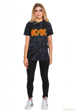 AC/DC: Unisex T-Shirt: Logo (Dip-Dye On Black) (Wash Collection) (Medium)