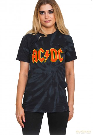 AC/DC: Unisex T-Shirt: Logo (Dip-Dye On Black) (Wash Collection) (Small)