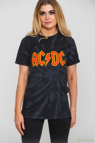 AC/DC: Unisex T-Shirt: Logo (Dip-Dye On Black) (Wash Collection) (Small)