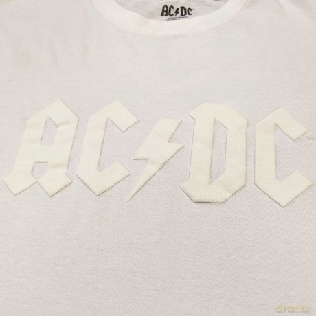 AC/DC: Unisex T-Shirt: Logo (White) (Hi-Build White-On-White) (Large)