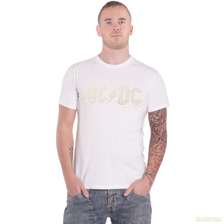 AC/DC: Unisex T-Shirt: Logo (White) (Hi-Build White-On-White) (Medium)
