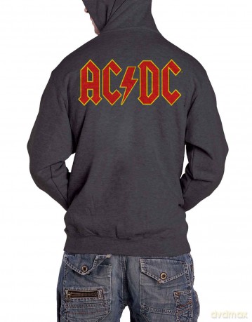 AC/DC: Unisex Zipped Hoodie: Logo (Back Print) (Small)