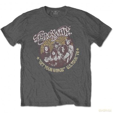 Aerosmith: Unisex T-Shirt: Cheetah Print (Charcoal Grey) (Large)