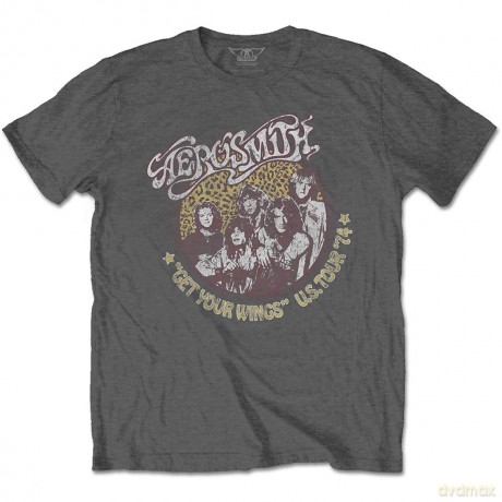 Aerosmith: Unisex T-Shirt: Cheetah Print (Charcoal Grey) (Medium)