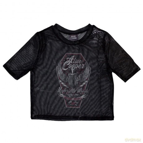 Alice Cooper: Ladies Crop Top: Under My Wheels (Black) (Mesh) (X-Small)
