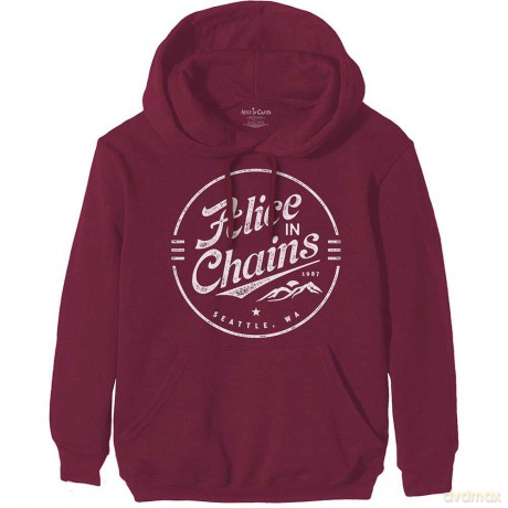 Alice In Chains: Unisex Pullover Hoodie: Circle Emblem (Maroon Red) (Large)