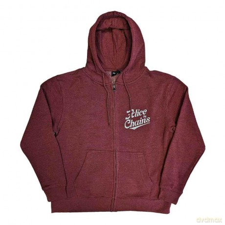 Alice In Chains: Unisex Zipped Hoodie: Circle Emblem (Maroon Red) (Back Print) (Large)