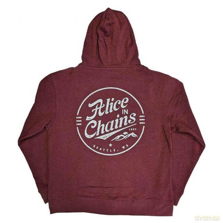 Alice In Chains: Unisex Zipped Hoodie: Circle Emblem (Maroon Red) (Back Print) (Medium)