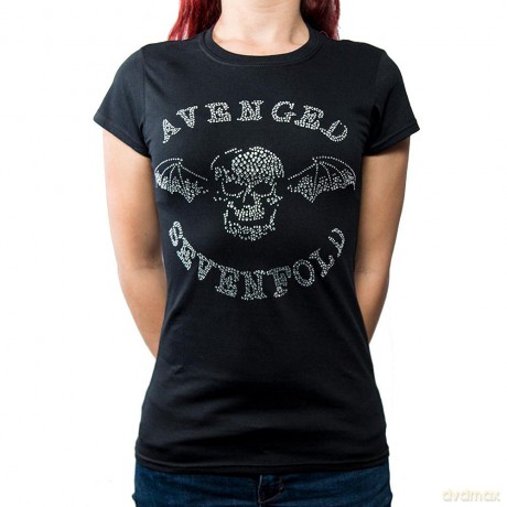 Avenged Sevenfold: Ladies Fashion Tee: Death Bat with Rhinestone Application (XX-Large)
