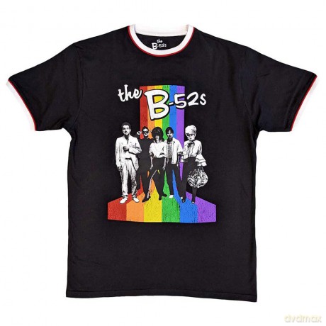 B52s: Unisex Ringer T-Shirt: Rainbow Stripes (Black) (Large)