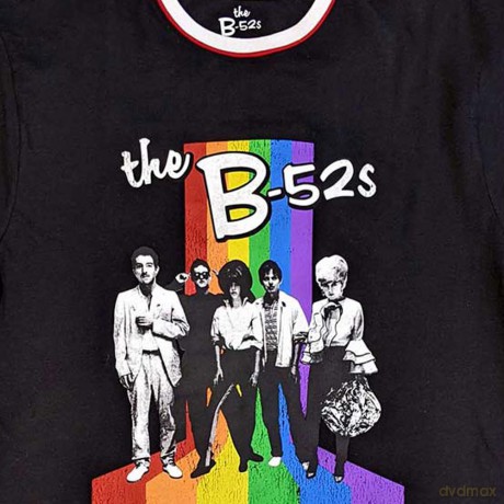 B52s: Unisex Ringer T-Shirt: Rainbow Stripes (Black) (Large)