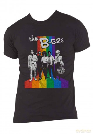 B52s: Unisex T-Shirt: Rainbow Stripes (Black) (Large)