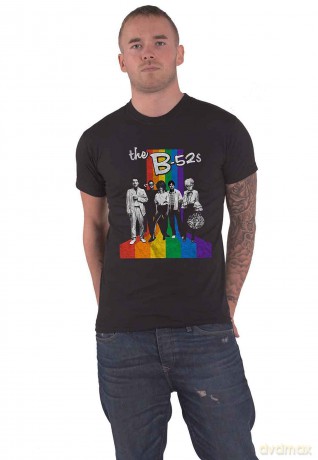 B52s: Unisex T-Shirt: Rainbow Stripes (Black) (Small)