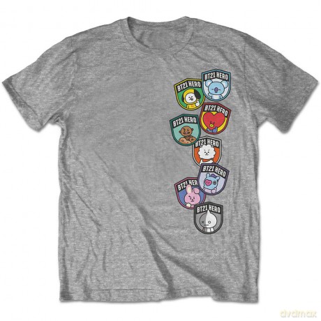 Bt21: BT21 Unisex T-Shirt: Badges (Grey) (Large)