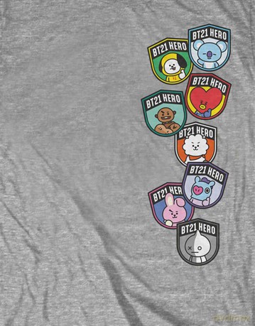 Bt21: BT21 Unisex T-Shirt: Badges (Grey) (XX-Large)