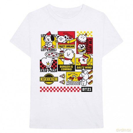 Bt21: BT21 Unisex T-Shirt: Bite Fast Food (White) (Small)