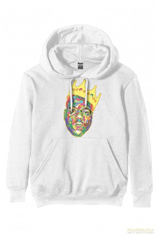 Biggie Smalls: Unisex Pullover Hoodie: Crown (White) (Large)