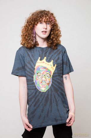 Biggie Smalls: Unisex T-Shirt: Crown (Blue) (Wash Collection) (Large)