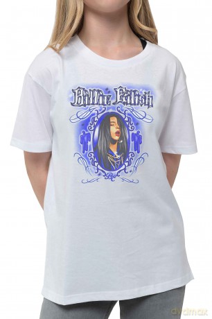 Billie Eilish: Kids T-Shirt: Airbrush Photo (White) (7-8 Years)