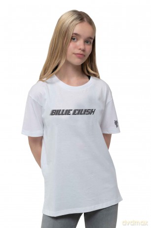 Billie Eilish: Kids T-Shirt: Black Racer Logo (White) (Sleeve Print) (9-10 Years)