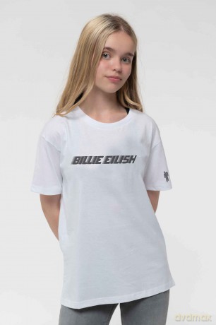 Billie Eilish: Kids T-Shirt: Black Racer Logo (White) (Sleeve Print) (9-10 Years)
