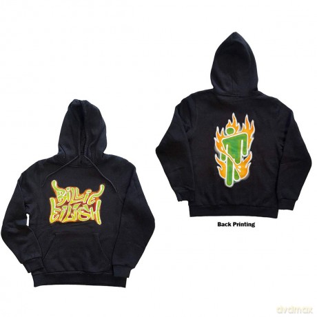 Billie Eilish: Unisex Pullover Hoodie: Airbrush Flames Blohsh (Dark Grey) (Back Print) (X-Large)