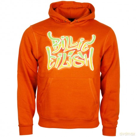Billie Eilish: Unisex Pullover Hoodie: Airbrush Flames Blohsh (Orange) (Back Print) (Large)