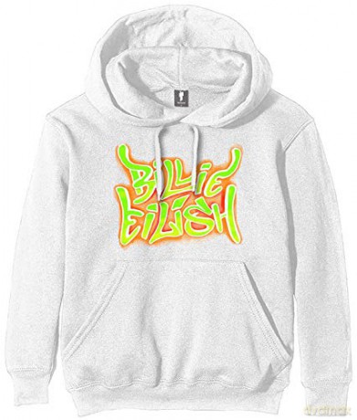 Billie Eilish: Unisex Pullover Hoodie: Airbrush Flames Blohsh (White) (Back Print) (Large)