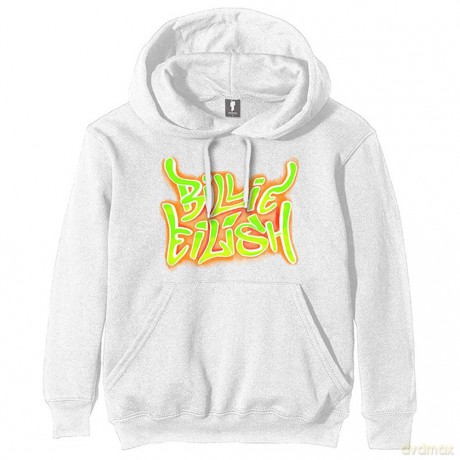 Billie Eilish: Unisex Pullover Hoodie: Airbrush Flames Blohsh (White) (Back Print) (X-Large)