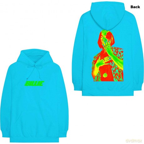 Billie Eilish: Unisex Pullover Hoodie: Thermal Photo (Neon Blue) (Back Print) (Medium)
