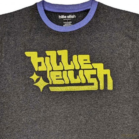Billie Eilish: Unisex Ringer T-Shirt: Neon Green Logo (Charcoal Grey) (Large)