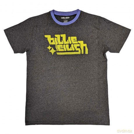 Billie Eilish: Unisex Ringer T-Shirt: Neon Green Logo (Charcoal Grey) (Small)