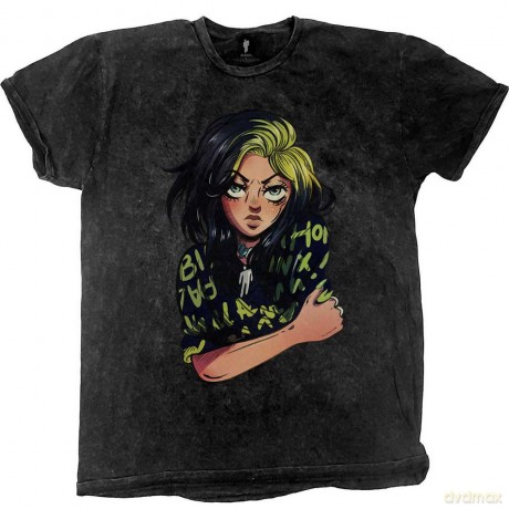 Billie Eilish: Unisex T-Shirt: Anime Billie (Black) (Wash Collection) (Large)