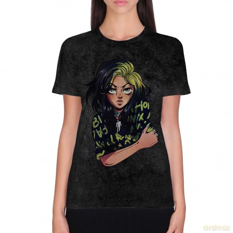 Billie Eilish: Unisex T-Shirt: Anime Billie (Black) (Wash Collection) (Medium)