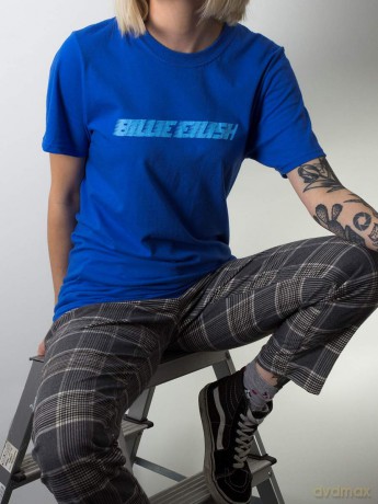 Billie Eilish: Unisex Tee: Blue Racer Logo (Sleeve Print) (Large)