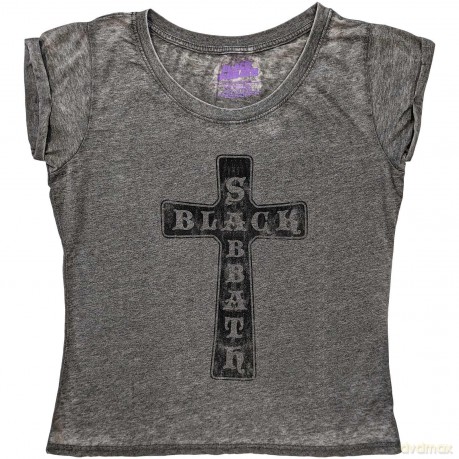 Black Sabbath: Ladies Fashion Tee: Vintage Cross (Burn Out) (Medium)